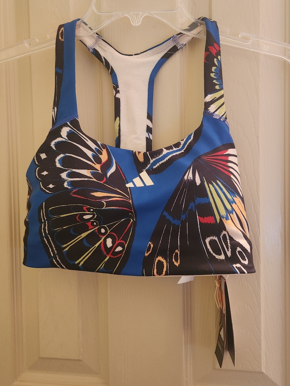 Adidas Blue Butterfly Print land & water Farm Bra Sz 36 A/B